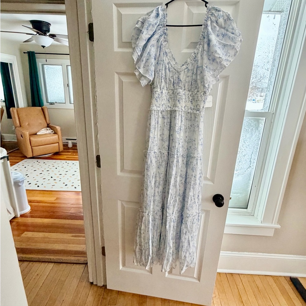 Altar'd State White Dress with Light Blue Floral Print